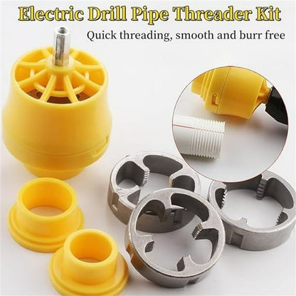 Electric Drill Compatible PVC Pipe Threader Kit with Various Die Sizes