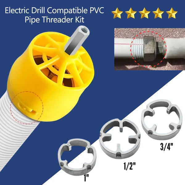 Electric Drill Compatible PVC Pipe Threader Kit with Various Die Sizes