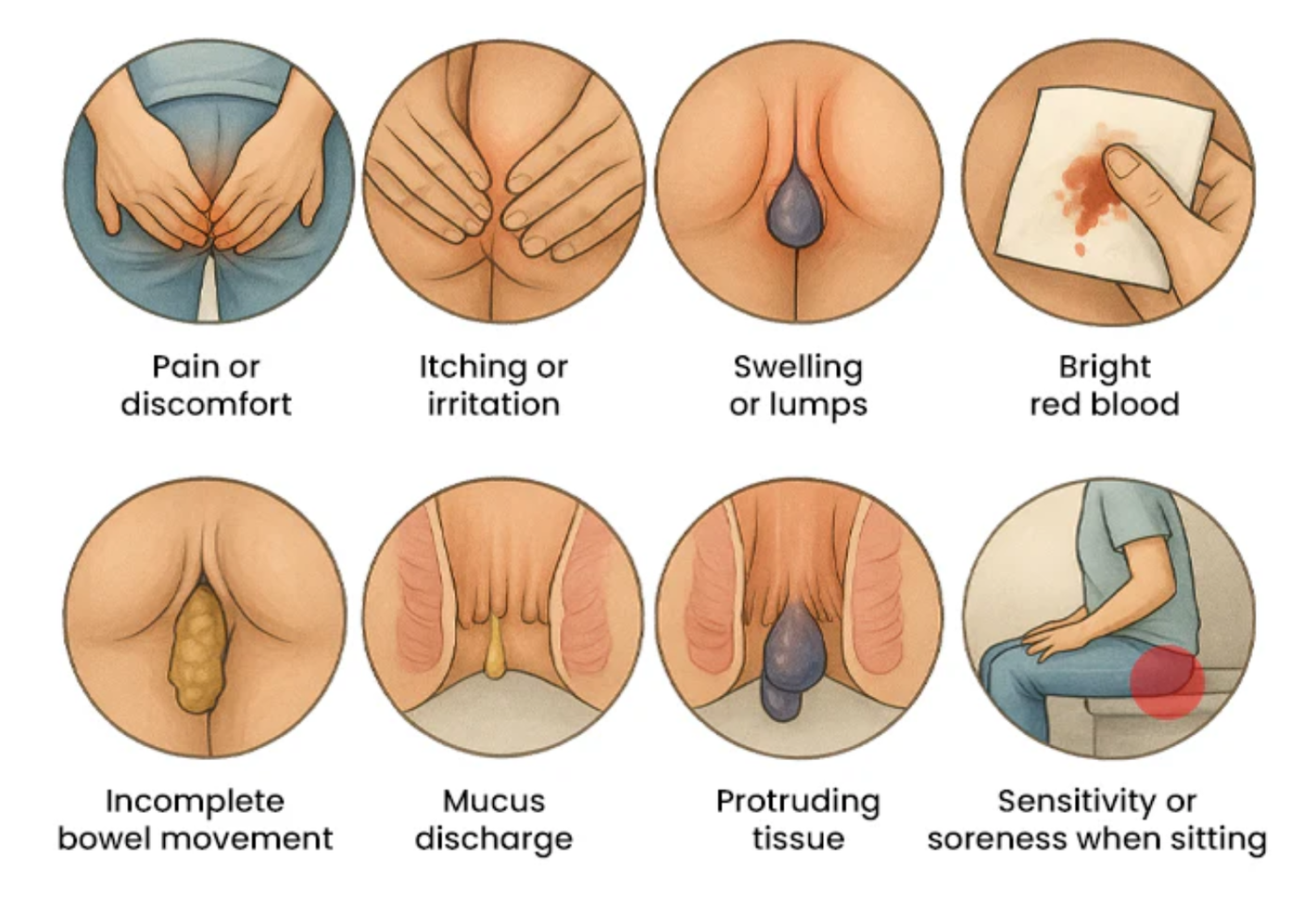 SymptÎmes courants des hémorroïdes