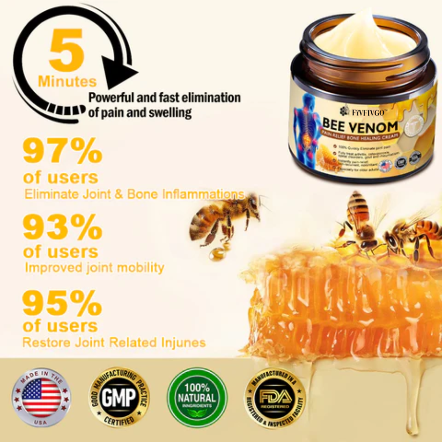 Fivfivgo™ Bee Venom Instant Ultra Strength Pain Relief Therapy Cream (Provides pain eliminate for Arthritis, Muscle, Back Pain, Knees, Back, Shoulders, Hips, Wrists, Hands)